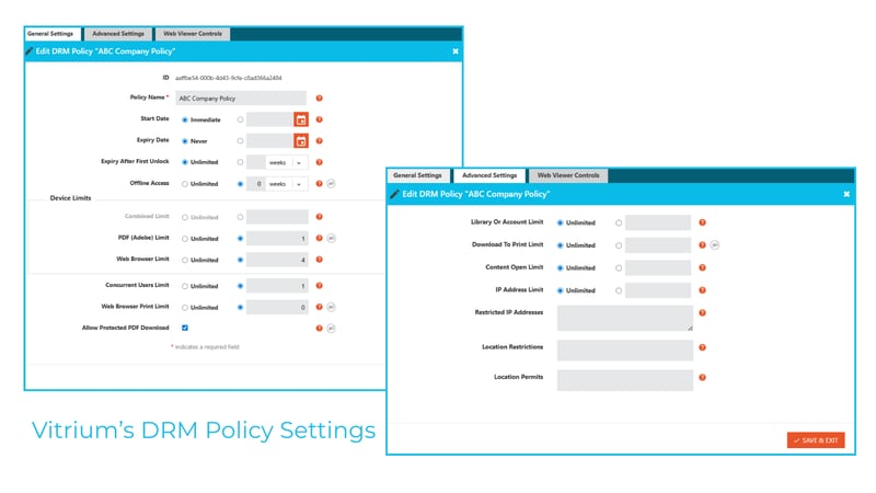 DRM Policy Settings Vitrium