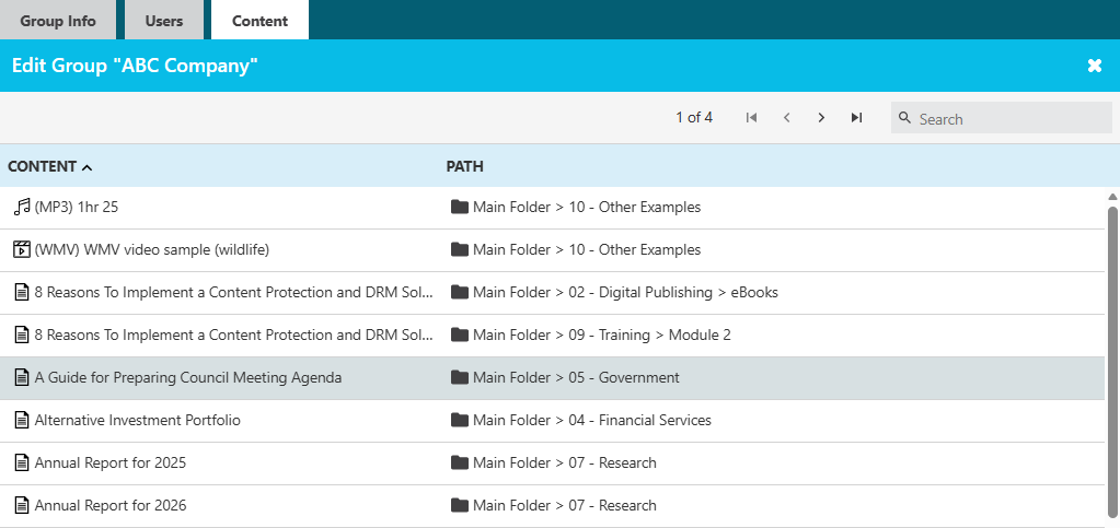 Content Assigned to a Group in Vitrium