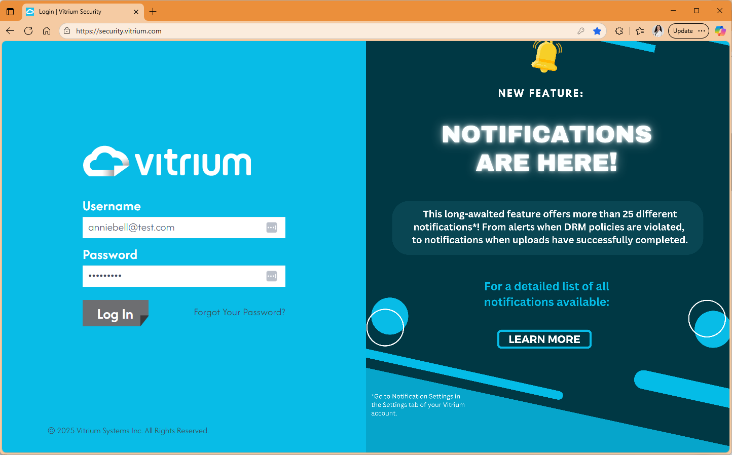 Vitrium Security Login Page