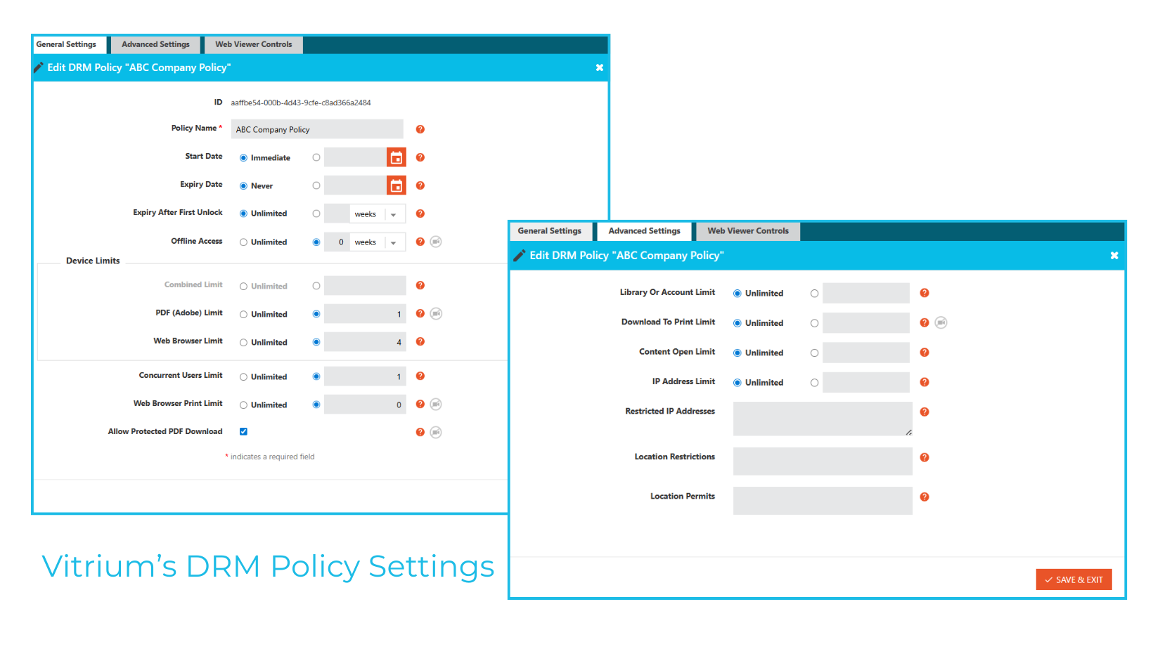 DRM Policy Settings Vitrium