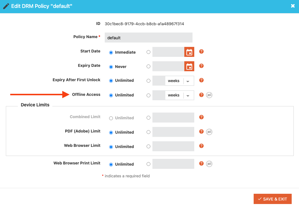edit drm policy screen