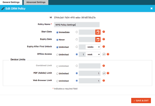 edit drm policy screen